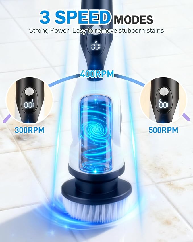 Electric Spin Scrubber with 10 Replaceable Brush Heads, IPX7 Waterproof Shower - Image 5