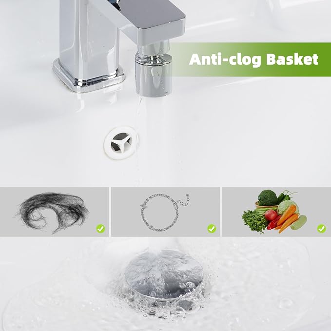 Universal 2PCS Bathroom Sink Stopper 2 in 1 Pop Up Metal Sink Drain Strainer - Image 3