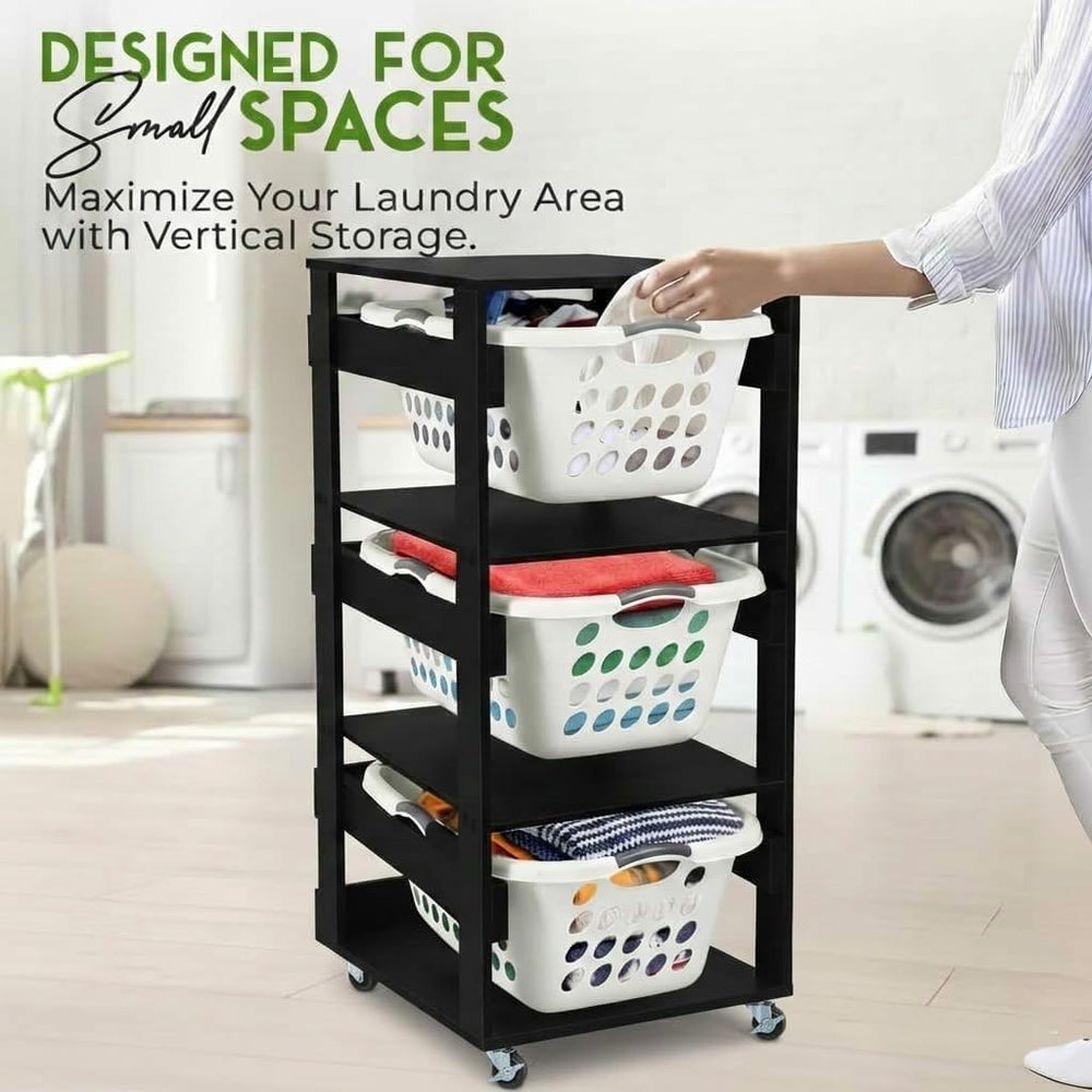 Laundry Basket Holder Shelf, Stackable Laundry Sorter (Black, 3 Tier)