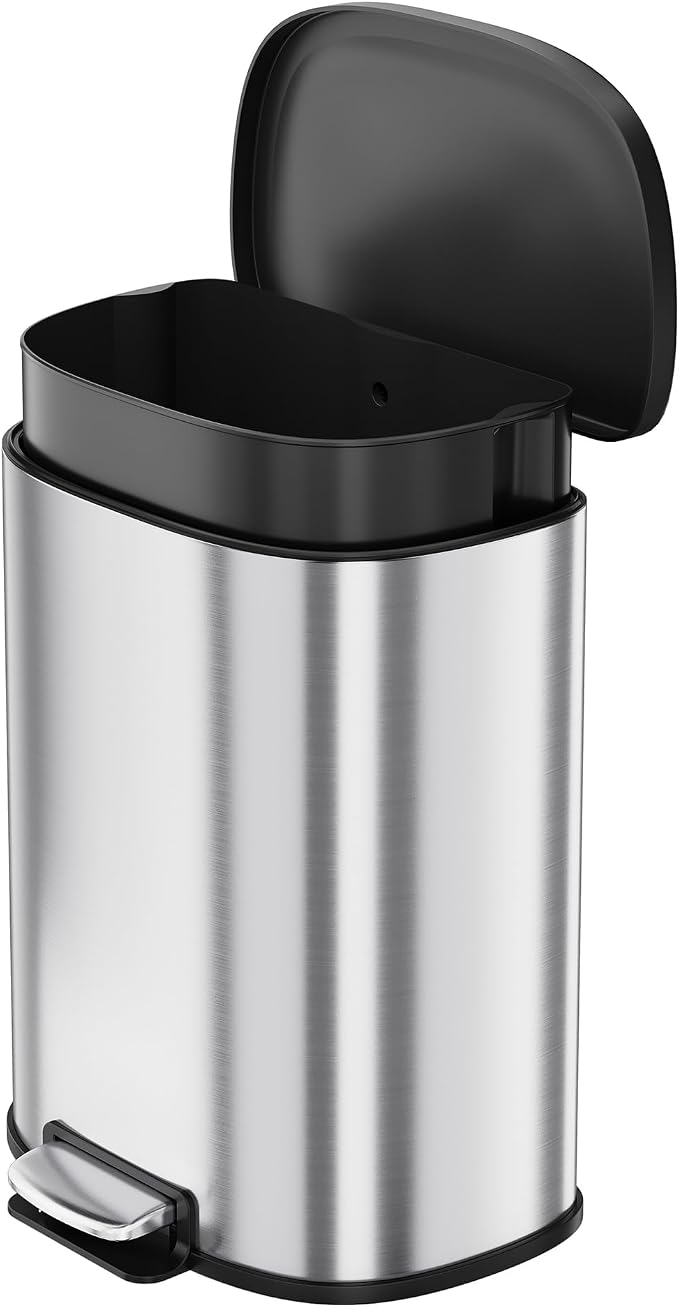 13.2 Gal/50L D-Shape Trash Can, Step-On Stainless Steel Garbage Can, Soft-Close - Image 2