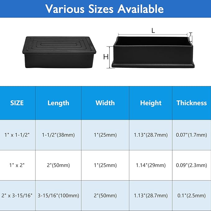4 Pcs 1" x 2" Rectangular Rubber Chair Leg Caps, PVC Table Leg Covers, Flexible - Image 8