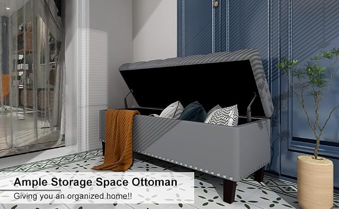 Ottoman with Storage, Storage Ottoman Bench with Button-Tufted, Upholstered End - Image 8