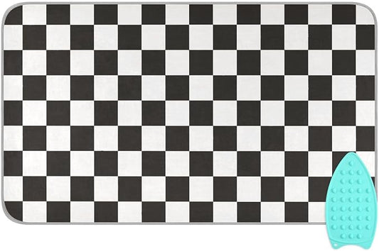 Checkered Black Ironing Mat Thickened Ironing Blanket Travel Portable by QwThum