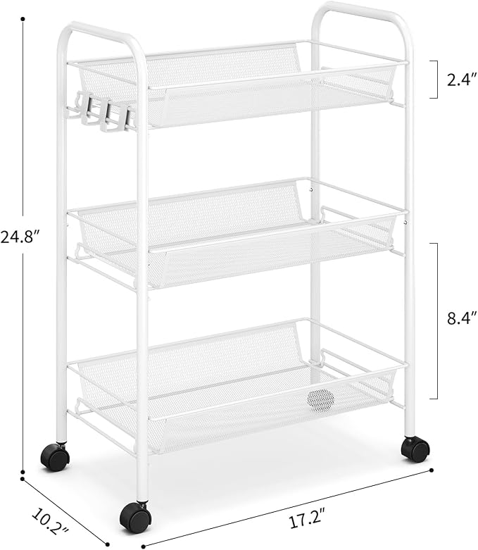TOOLF 3-Tier Metal Rolling Cart, Mesh Wire Easy Assemble Utility Cart, Storage - Image 9
