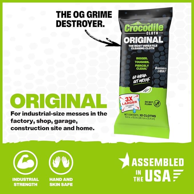 Crocodile Cloth Original Cleaning Wipes – 10 Hand & Tool Industrial Cleaning - Image 2