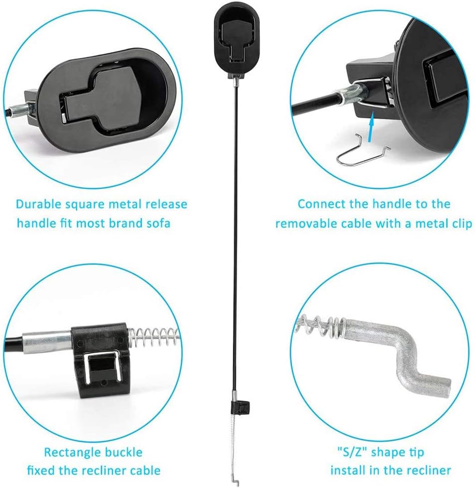 ttmagic Metal Recliner Handle Replacement Parts with Cable, Universal Recliner Sofa Chair Couch Release Lever Pull Handle, Fits Ashley and Major Recliner Brands, Exposed Cable Length 4.9“