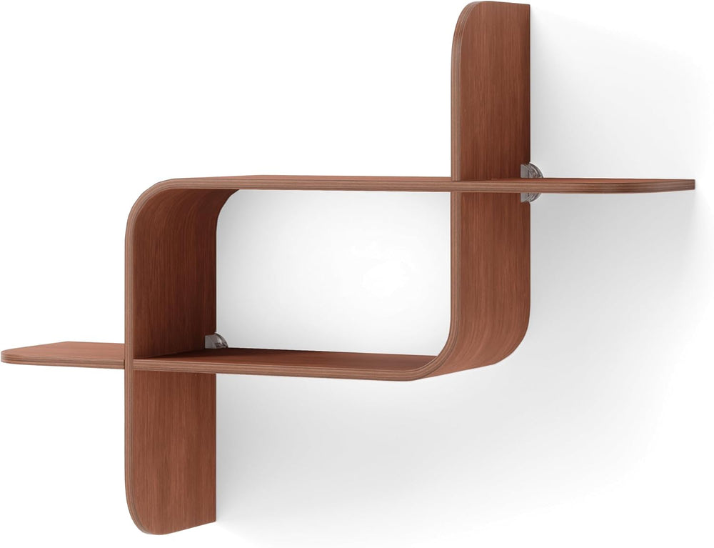 Umbra Montage Floating Wall Shelf, Wood Wall Mount Display Case, Walnut