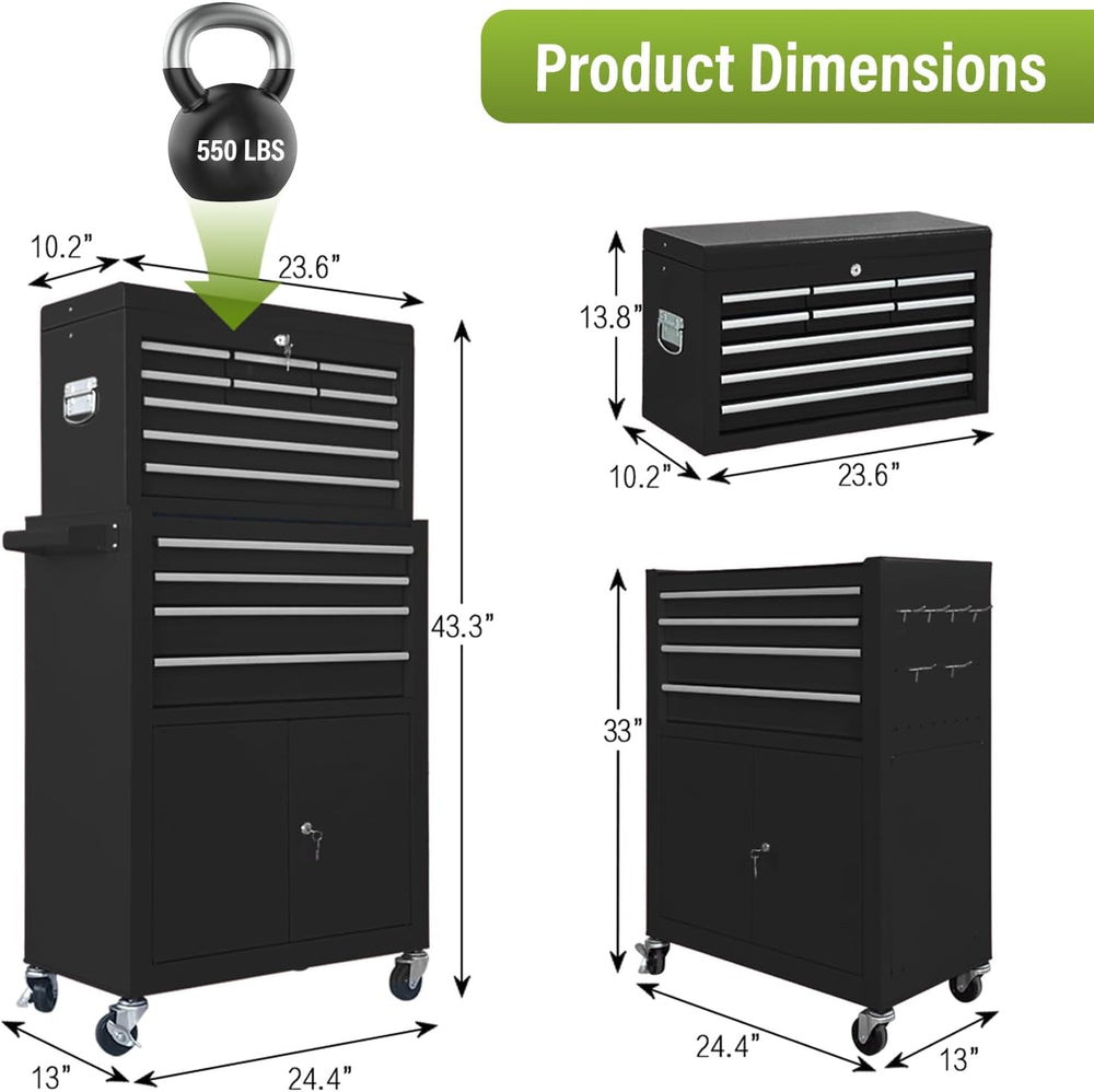 13-Drawer Tool Chest with Double Doors, Rolling Tool Box