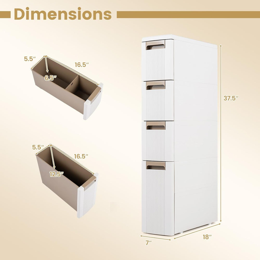 Byroce 4-Tier Narrow Storage Cabinet with Wheels, Slim Rolling Plastic Drawer...