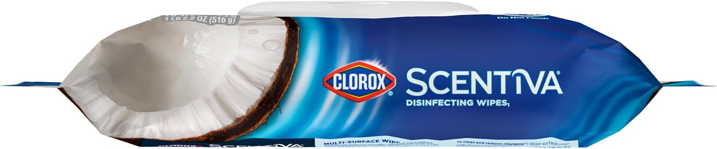 Clorox Scentiva Disinfecting Wipes, Coconut and Waterlily, 75 Ct., 3 Pack