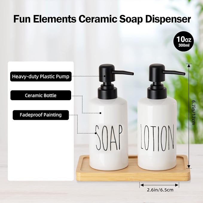FE Soap Dispenser, 10oz Ceramic Liquid Soap Dispenser - Image 2