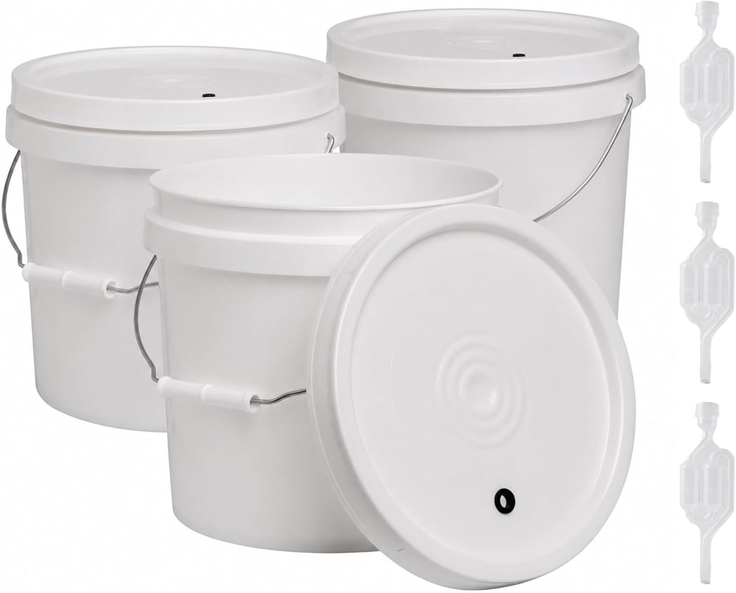 FastRack 2 Gallon Fermentation Bucket with Lid, Grommet & twin bubble airlock (3 Pack)|HDPE Brew Bucket with Handle & Grommeted Lid |BPA-Free Fermenter Ideal for Beer, Wine, Mead, Cider & Food Storage