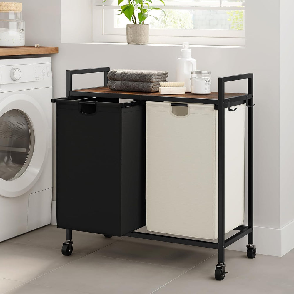 WOWLIVE Double Laundry Hamper with Wheels, Rolling Laundry Basket Organizer