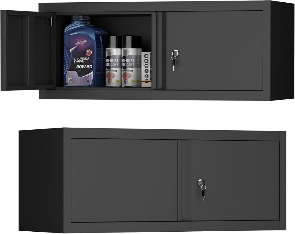 Garage Locking Cabinet, 13” H Garage Storage Cabinet Wall Mounted, Floating S...