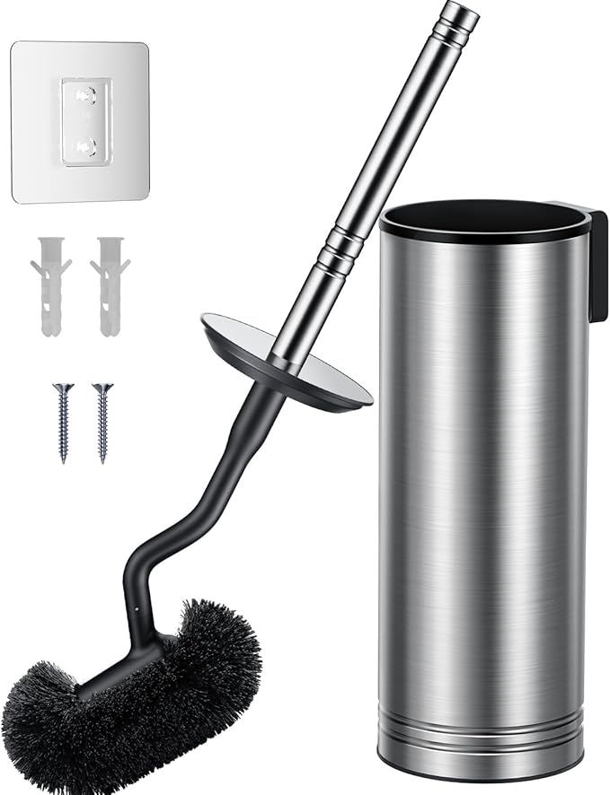 HAMITOR Toilet Brush and Holder Set: 304 Stainless Steel Heavy Duty Bowl by HAMITOR