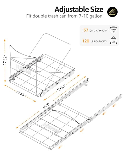 Double 37 Quart Pull Out Trash Can Under Cabinet, Under Sink Trash Rack - Image 4