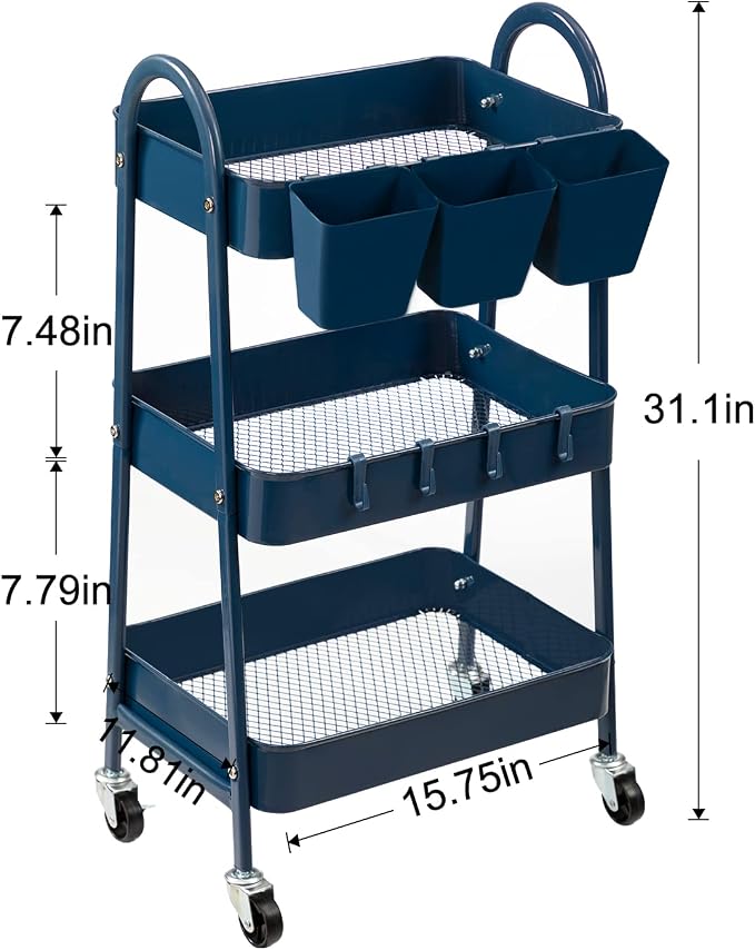 danpinera 3-Tier Rolling Cart, Metal Rolling Storage Cart - Image 3