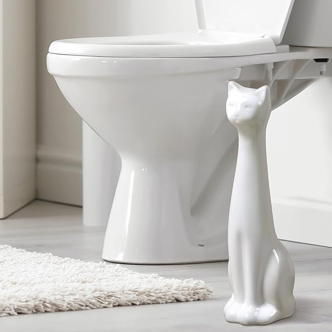 Allure Home Creation White Cat 2-Piece Toilet Brush Holder and Brush Set - Image 4