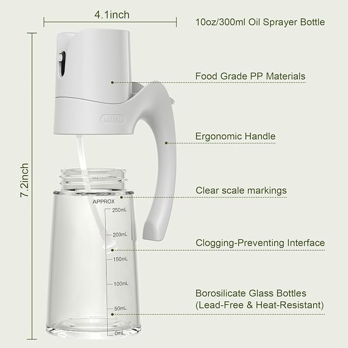 Ultrean Oil Sprayer for Cooking, 10oz/300ml Olive Oil Dispenser Bottle for - Image 4
