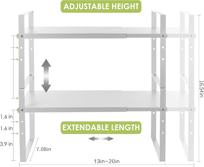 Expandable Cabinet Shelf Organizer Rack, Stackable Kitchen Counter Storage - Image 3