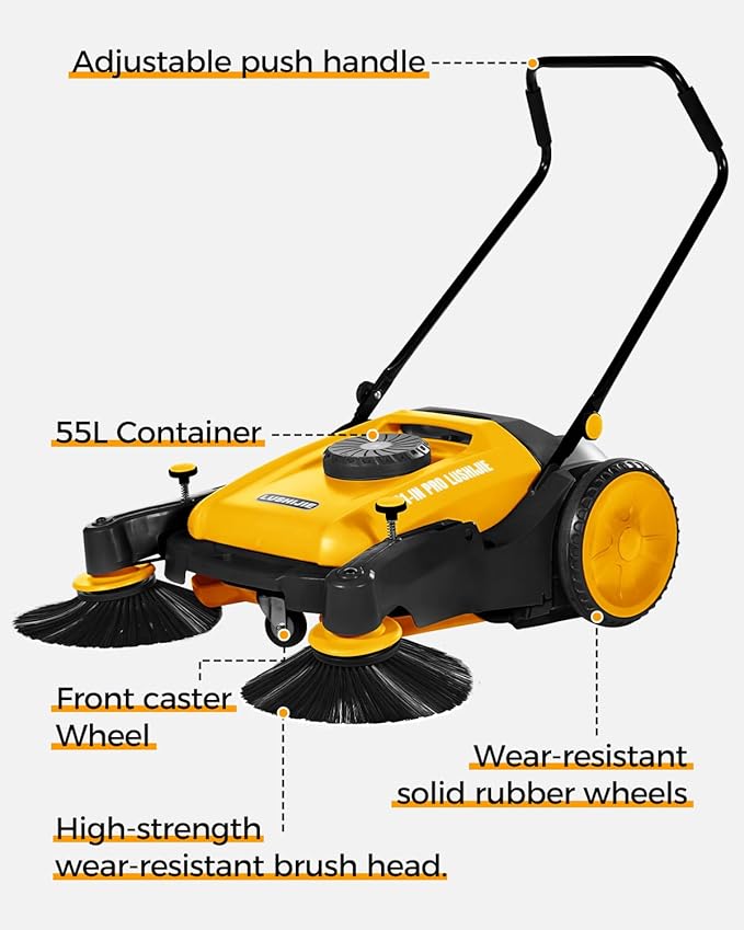 41" Industrial Walk-Behind Hand Push Floor Sweeper | Commercial 55L Large - Image 2