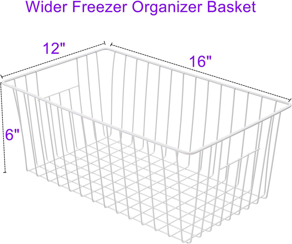 16Lx12W inch Wider Freezer Storage Organizer Baskets Container, Deep Metal Wi...