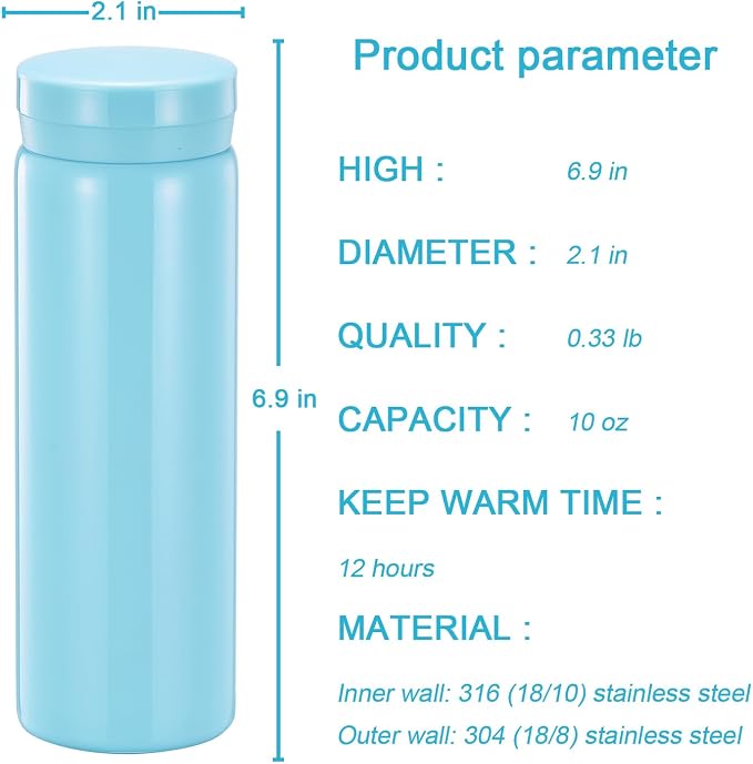 10oz Mini Water Bottle Stainless Steel Thermos Small Flask - Image 2