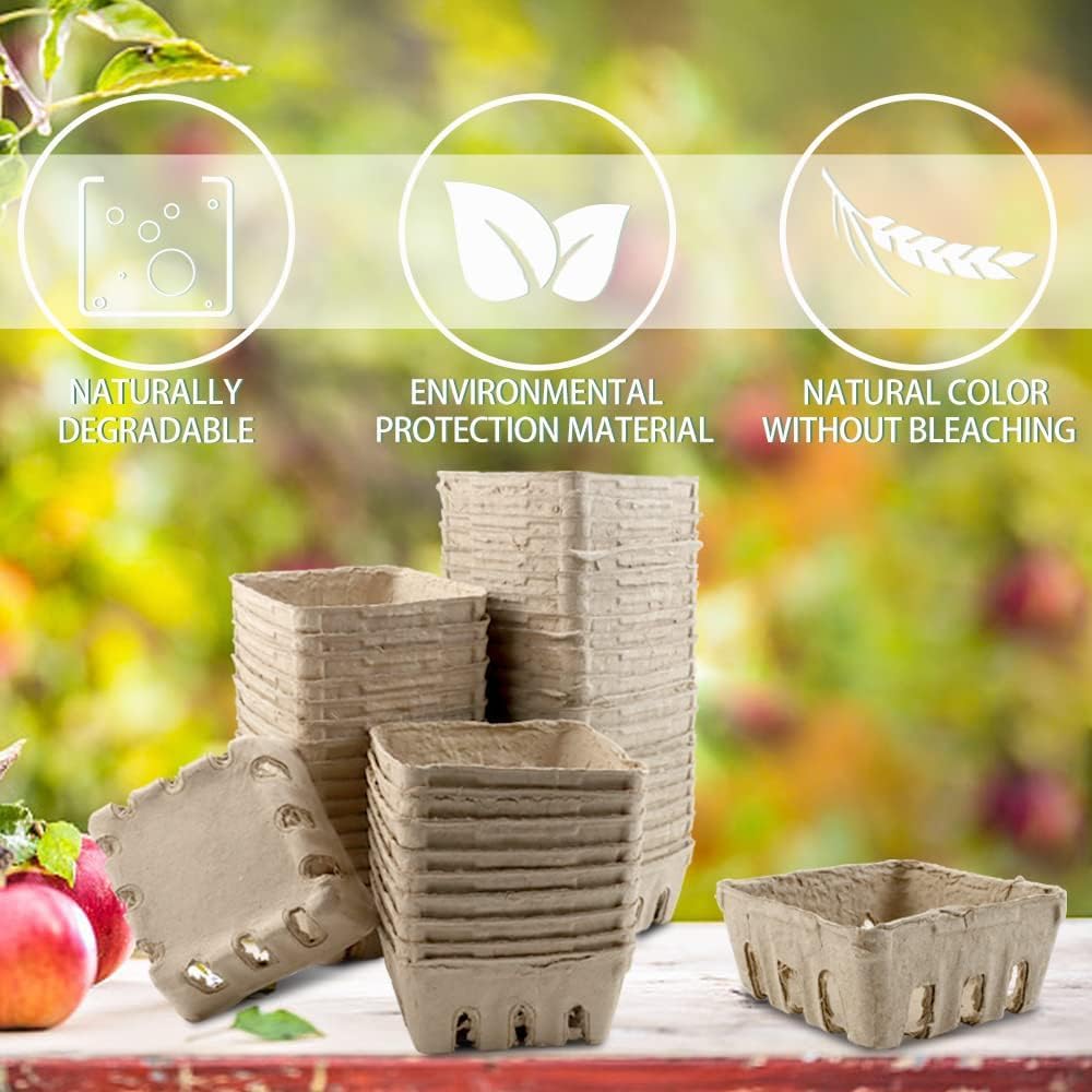 Vmiapxo 50 Pcs Small Natural Pulp Fiber Berry Baskets, 1/2 Pint | Vented Produce Baskets, Farmers Market Display Berry Container for Strawberry Blueberry Fruit Vegetables, Farm Stand Supplies