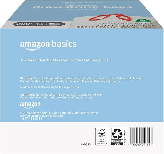 Amazon Basics 13 Gallon Tall Kitchen Drawstring Trash Bags, Clean Fresh Scnet - Image 2