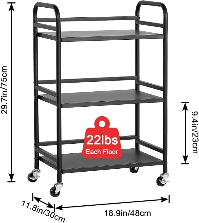 HDANI 3 Tier Rolling Cart Shelves, Heavy Duty Multifunctional Metal - Image 5