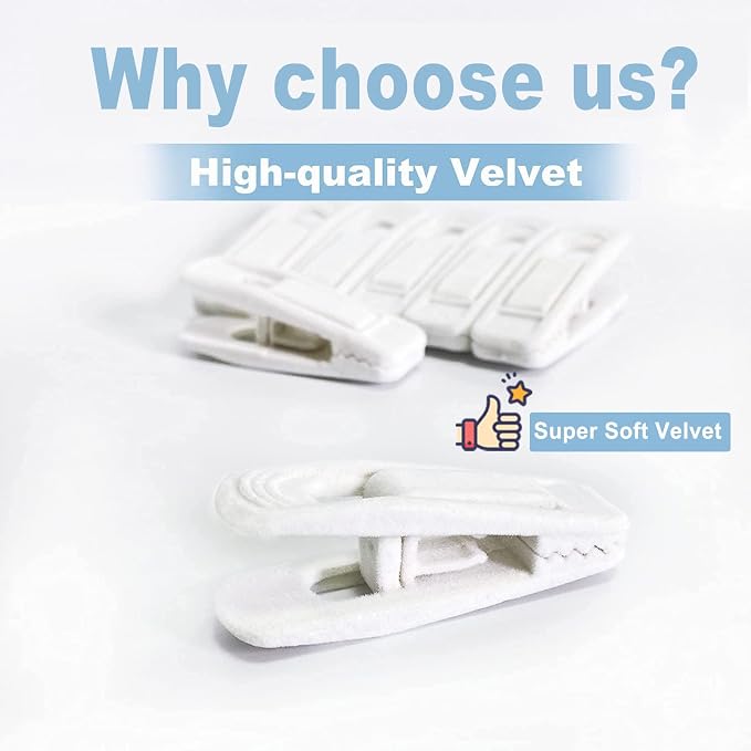 White Velvet Hangers Clips 40 PCS, Pants Hangers Velvet Clips Easily Add to - Image 2