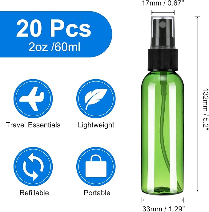 uxcell 20Pack Spray Bottles, 2 Oz/60ML Reusable Clear Empty Mist Plastic Mini - Image 2