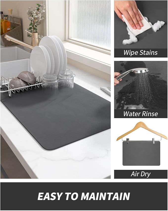 AMOAMI-Coffee Mat Hide Stain Rubber Backed Absorbent Dish Drying Mat - Image 4