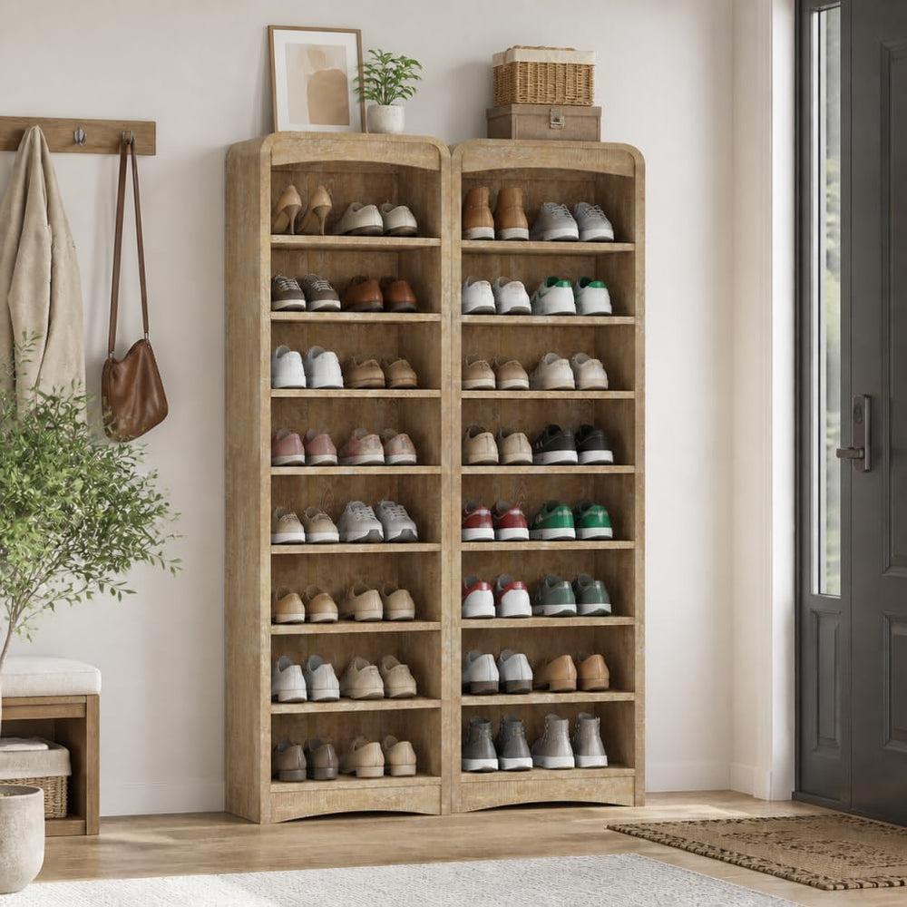 2 Pack Tall Shoe Cabinet with Adjustable Shelf, Natural