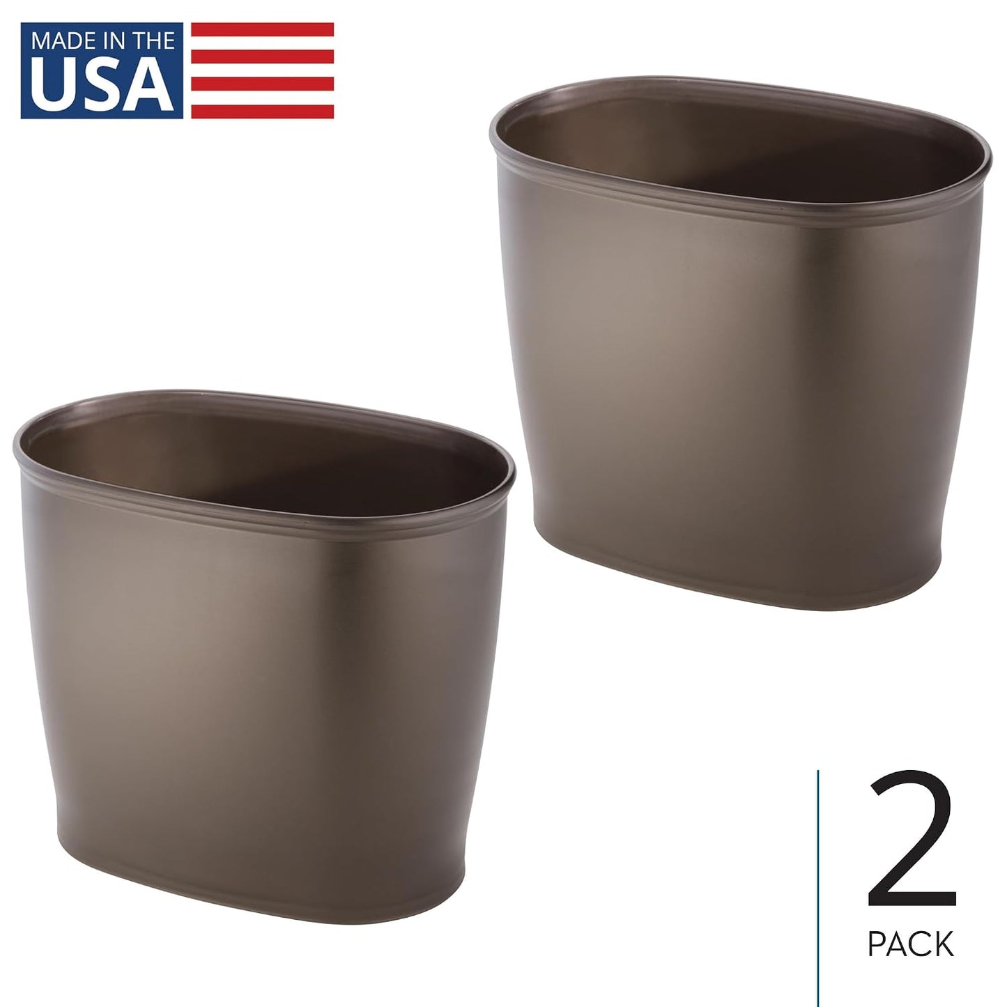 iDesign Slim Plastic Bathroom Trash Can, 2-Pack, Bronze | Small Garbage Bin, For Bedroom, Office, Desk, Dorm