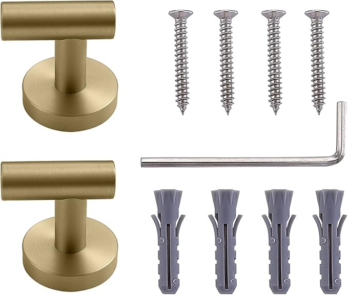 TASTOS Brushed Gold Bathroom Towel Coat Hook Stainless Steel, 2 Pack Robe - Image 5
