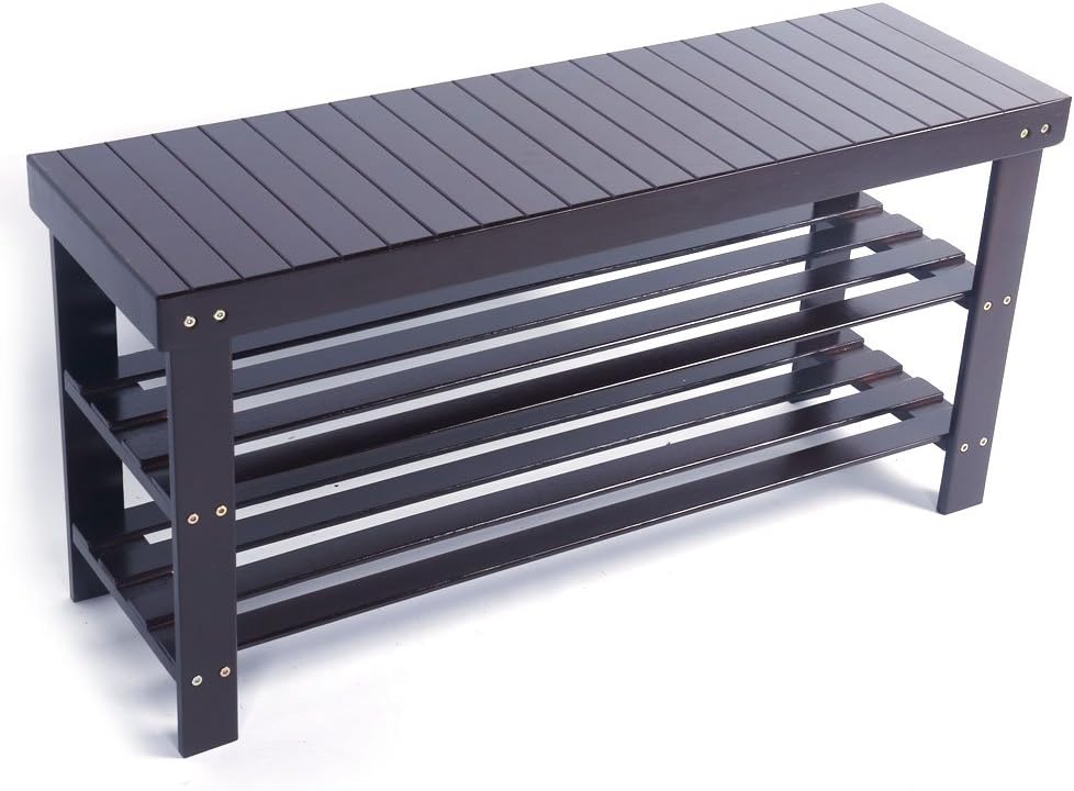 Knocbel 3-Tier Bamboo Shoe Bench 35.5 Inch Long Entryway Storage Rack Shoes O...