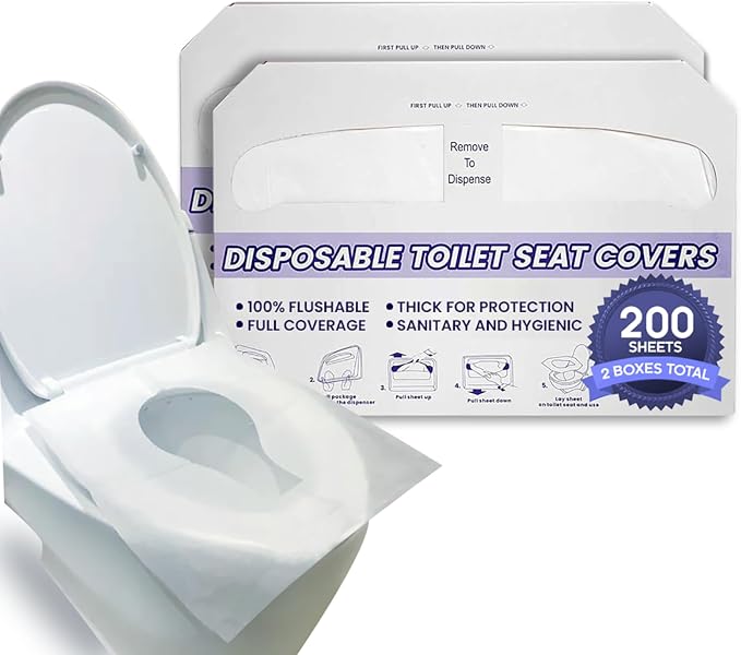 Disposable Toilet Seat Covers XL Half Fold Flushable – 200 Sheets 2 Pack by SoNeat