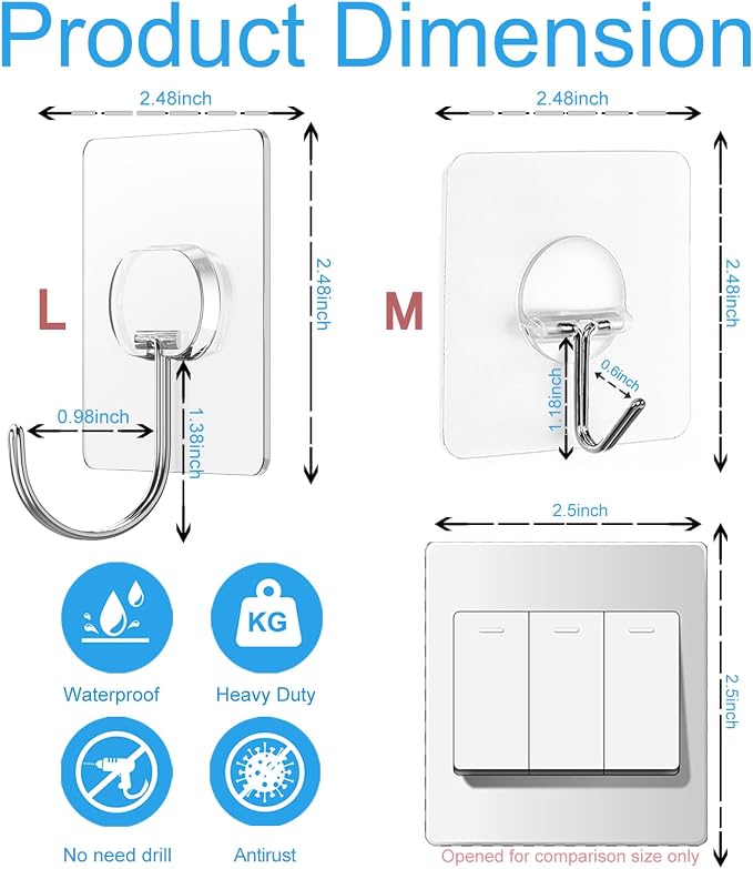 Large Adhesive Hooks for Hanging Heavy Duty Wall Hooks Self Adhesive Towel Coat - Image 2