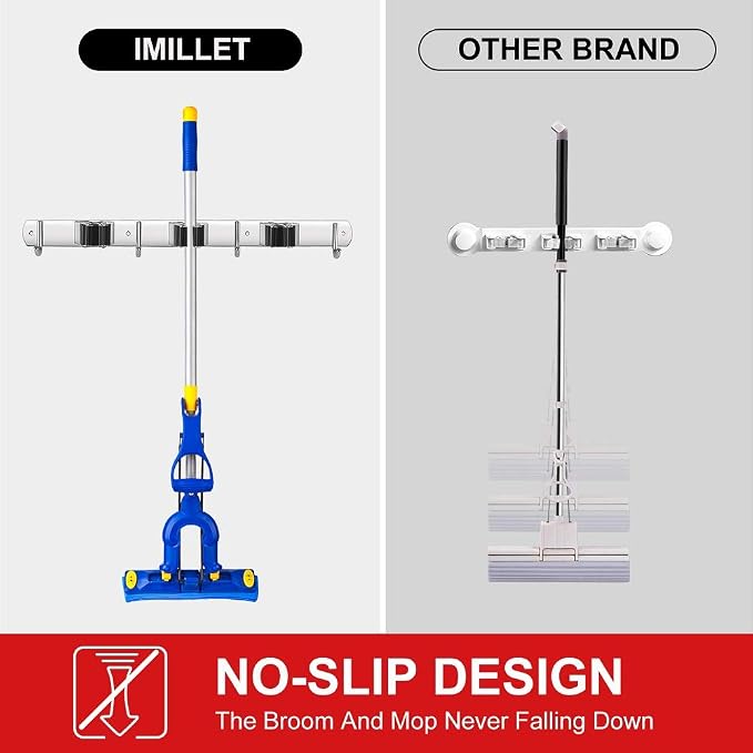 IMILLET Broom Holder Wall Mounted, Stainless Steel Broom and Mop Holder Self - Image 6