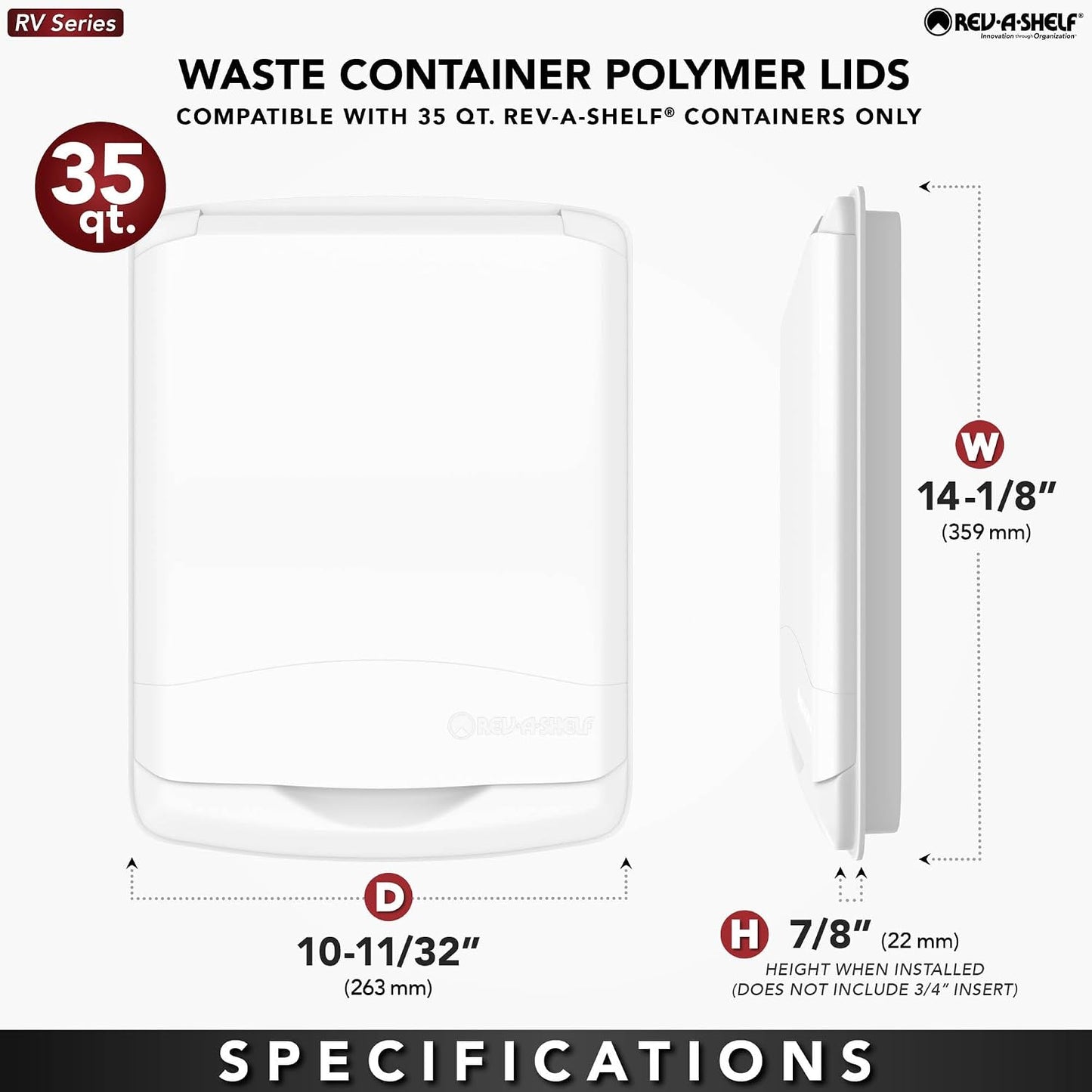 Rev-A-Shelf 35 Qt Under Sink Garbage Can Lid for Base Kitchen and Bathroom Cabinet, Replacement Plastic Trash Bin Lid Only, RV-35-LID-17-1-40 (2 Pack)