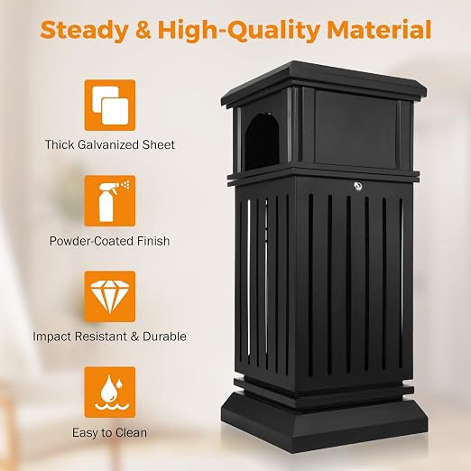 BEAMNOVA Trash Can Outdoor Top Tray Matte Black Stainless Steel Commercial - Image 2