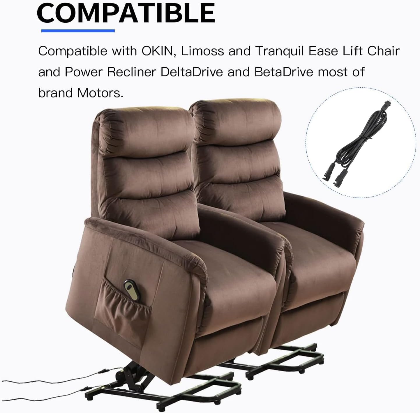 Universal Dual Motor Power Supply Transformer with AC Power Cord, L Shape DC Extension Cable and Y Splitter Cord,29V 2A Recliner Power Supply Kit-4-Piece for Recliner, Lift Chairs and Sofa