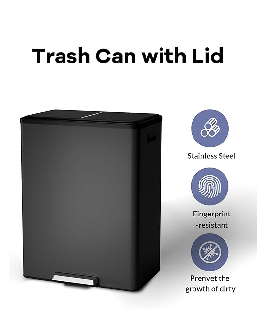 Garvee Dual Trash Can for Recycling and Trash, 2 x 30 L Stainless Steel Kitchen - Image 2
