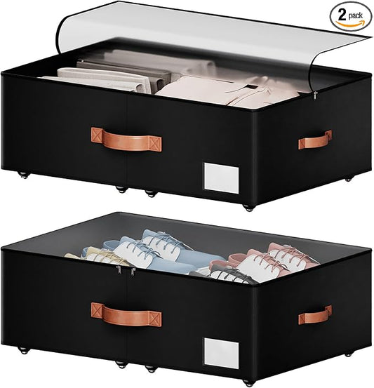 Underbed Storage With Wheels, Large Capacity 10 inches Height Storage Bins by leatherspaces