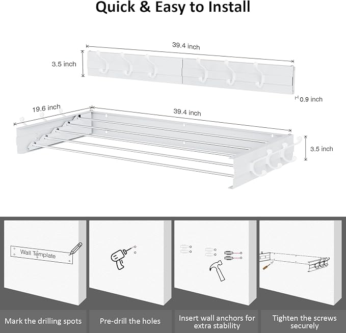 Laundry Drying Rack, Collapsible Wall Mounted Clothes Drying Rack - Image 2