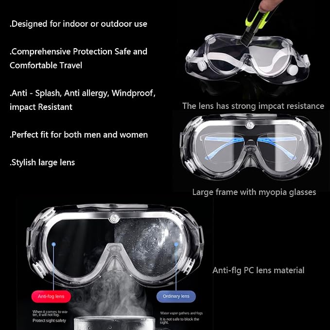 3 Pack Safety Goggles Protective Adjustable Goggles Over Glasses Splash Eye - Image 7