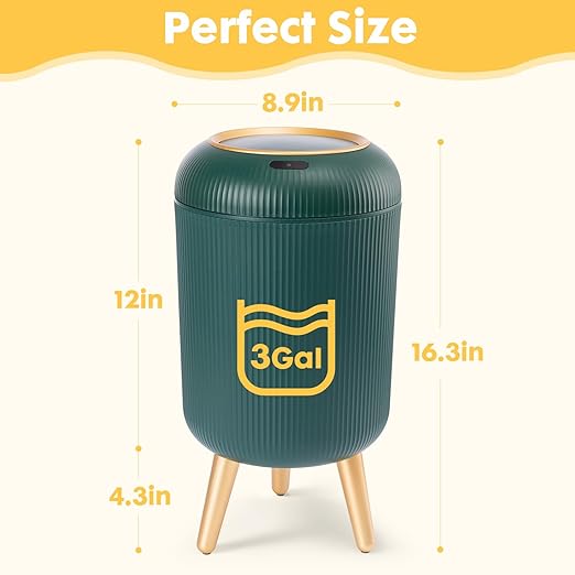 Bathroom Trash Can Automatic Touchless, 3 Gallon Smart Motion Sensor Garbage Can - Image 3