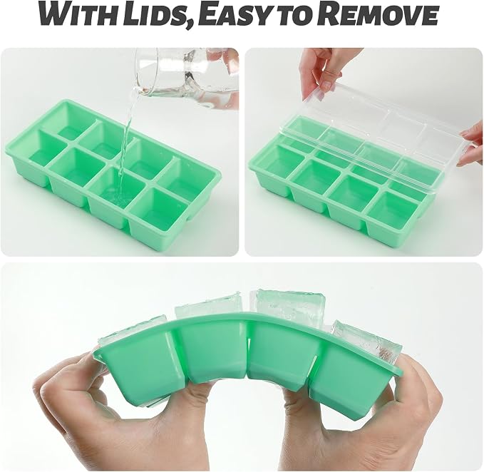 Large Ice Cube Trays, JRISBO 2 Pack Reusable Silicone Ice Cube Molds - Image 2