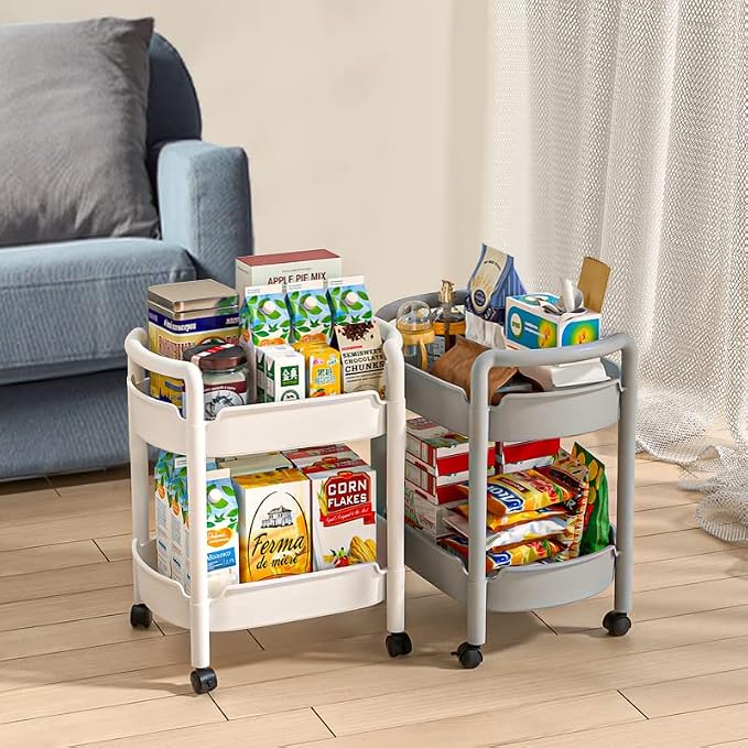 2-Tier Plastic Rolling Utility Cart - Image 3
